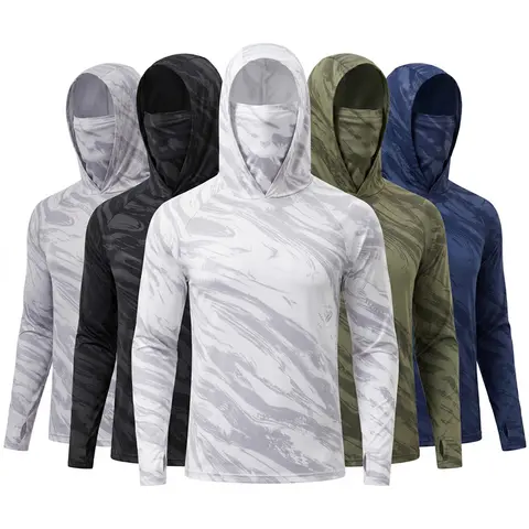 SKYWEHYD Men's 5-Piece Compression Fit Full-Length UPF Sunblock Polyester Mix Long-Sleeve Camo Stripes Balaclava Active Athletic Hoodies - Sweat-Wicking Protective Sun Protection Male Tops for Outdoor Hunting, Work, Men's Hoodies
