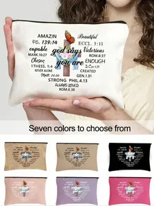 This polyester zip-lock storage bag features prints of God, crosses, and Christian motifs, along with Bible lettering. It's a large-capacity travel Makeup Pouch, suitable as a gift for Christians