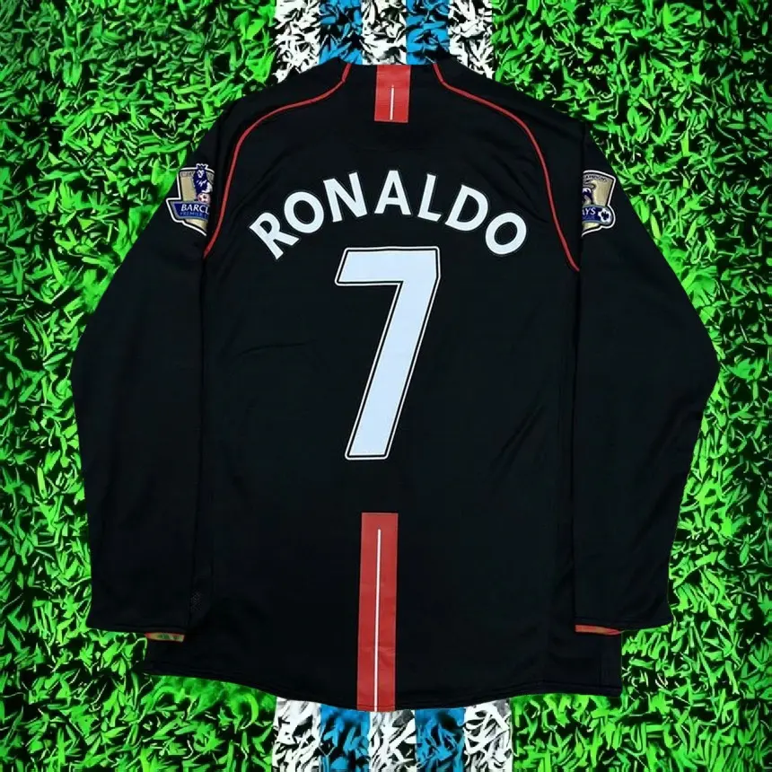 2007 2008 Away Retro Black No.7 Ronaldo LongSleeved Soccer jersey