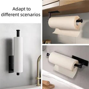 Stainless Steel Kitchen Towel Holder: Nail-Free, Drill-Free, Self-Adhesive Wall-Mounted Metal Black American-Style Bathroom Towel Holder