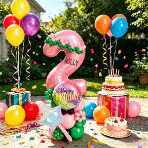 29-Piece Colorful Birthday Balloon Set, Includes 32-Inch Baby Numbers, Rainbow Stars, Watercolor Balls, Latex Balloons, Party Decorations