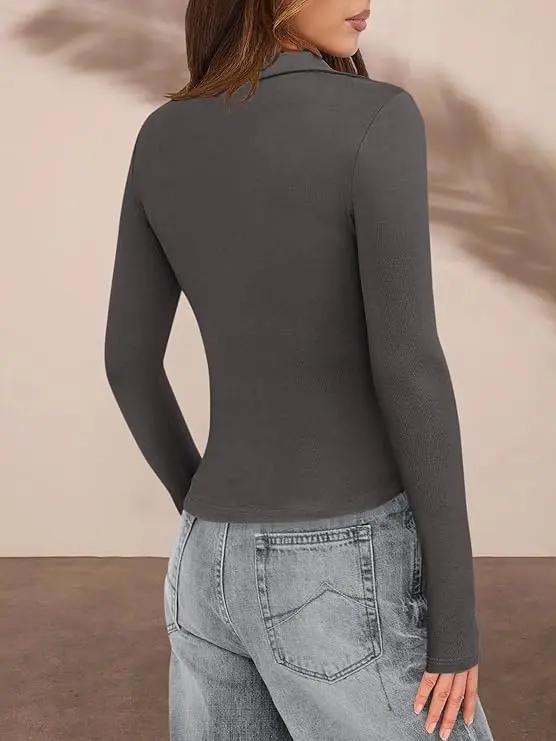 Womens' Button Down Shirts V Neck Collared Ruched Slim Fit Long Sleeve Shirt Casual Fall Fashion Ladies Tops