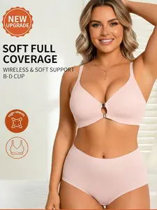 XS-XL Front Buckle Deep V High Support No Wire Soft W-shape Seamless Plain Women's Underwear Bralette Bra, Casual Fitted Medium Support All Seasons