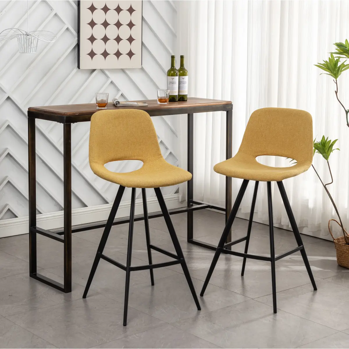 Porth Polyester Fabric Dining Kitchen Counter Height Home Bar Stools (Set of 2, Yellow) - Sturdy Metal Design, Built-In Footrest, All Necessary Parts & Instructions Included, Easy Setup, 18.5"w x 20"d x 40.75"h