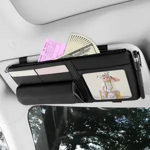 Sun Visor Organizer, Visor Storage Pouch Holder with a Picture Frame, Visor Document Holder for , with Sunglasses Clip, Essential Visor Accessories for Driver Auto Owners BLack