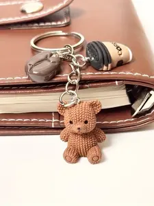 1 Adorable Bear Coffee Charm Keychain - Thoughtful birthday gift and party favor for coffee lovers - Fade-resistant fashion accessory