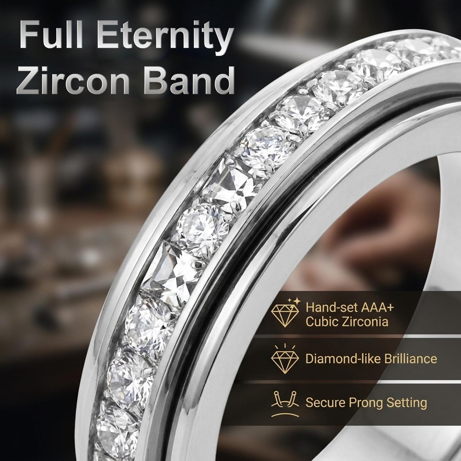 Anxiety Rings for Women and Men Titanium Steel Spinner Fidget Band Rings with Cubic Zirconia for Stress Relief and Wedding Promise Comfort Fit Size 5 to 12