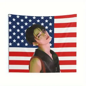 Tapestry 1Pc Niki Kpop American Flag Concert Banner - Nationalist Sleeveless Faux Leather Design Perfect Gift For Fans With Free Installation Kit