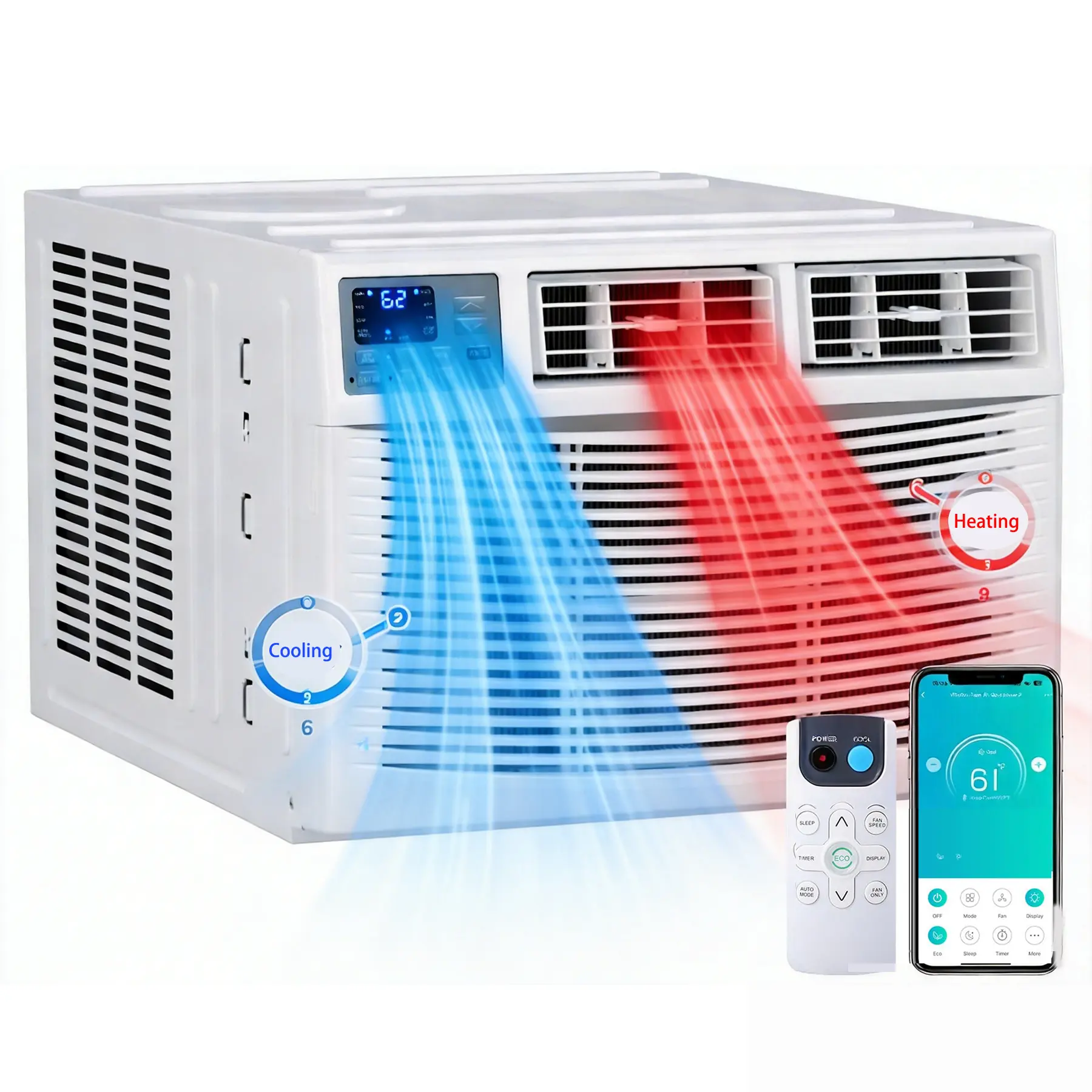 18000 BTU Window Air Conditioner with Heater, 4-in-1 WiFi Smart Window AC Unit with Cooling & Heating for Rooms Up to 1000 Sq Ft, Remote/App Control, Works with Alexa & Google Assistant