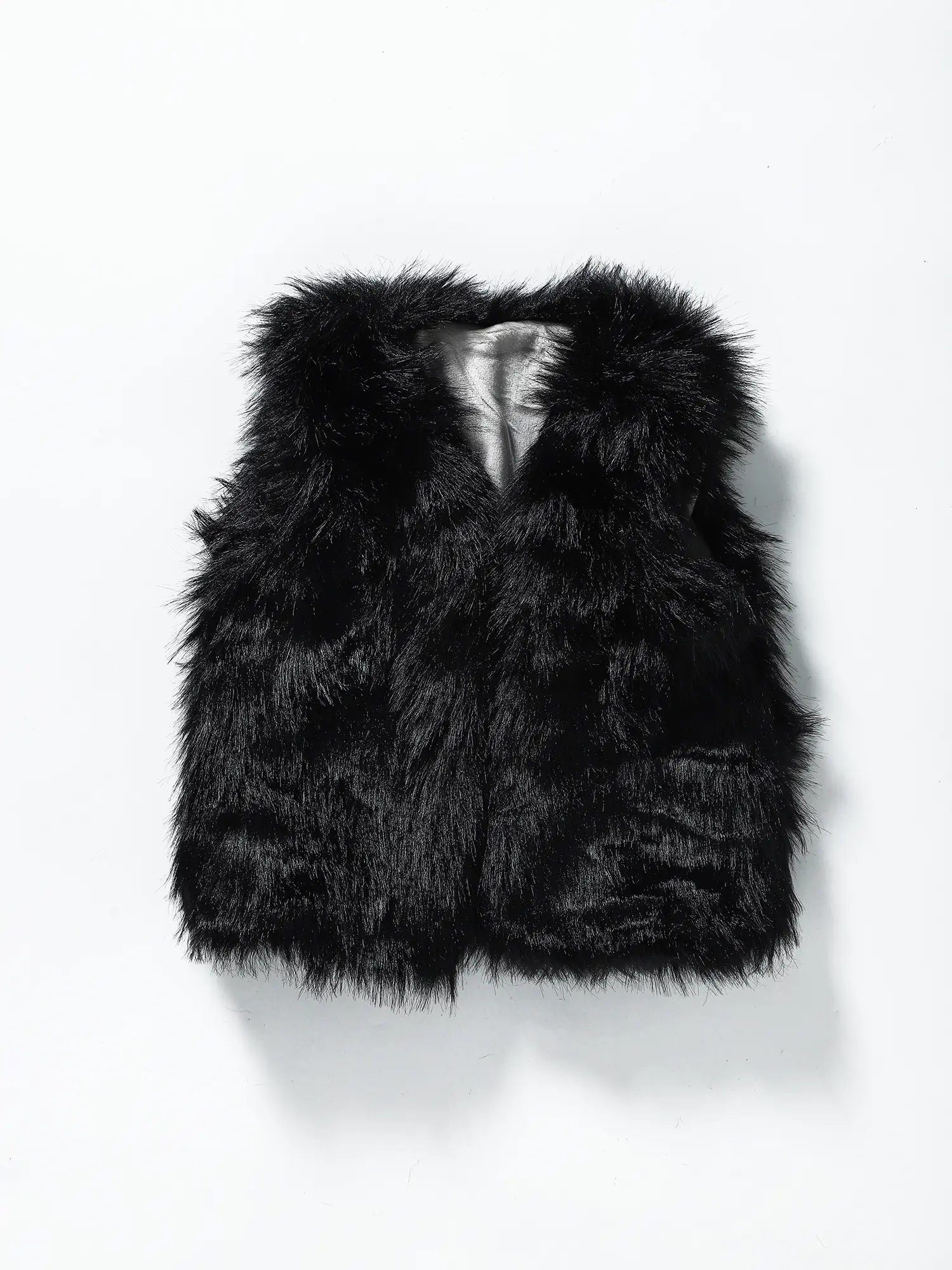 Girls' Trendy Black Faux Fur Vest, Cute Open-Front Sleeveless Winter Outerwear, Soft and Comfortable Kids Fashion