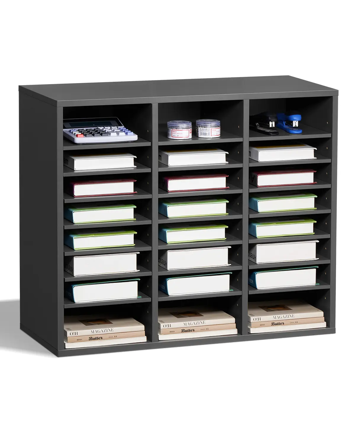 【summerfinds】VEVOR 24-Compartment Wooden Literature Organizer, Medium Density Fiberboard Mailbox Sorter with Adjustable Shelves, Stationery Office Supplies Table Organizer for Home Storage (Grey), Table Organizers