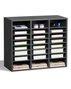 VEVOR Literature Organizer, 24 Compartments Office Mailbox with Adjustable Shelves, Wooden Mailbox Sorter Medium Density Fiberboard Office Home Classroom Storage for Files, Documents, Papers, Grey
