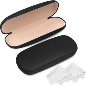 2-Pack Compact Fit Hard Shell Glasses Case with Cleaning Cloth, Durable Containers for Most Eyeglasses, Two Packs