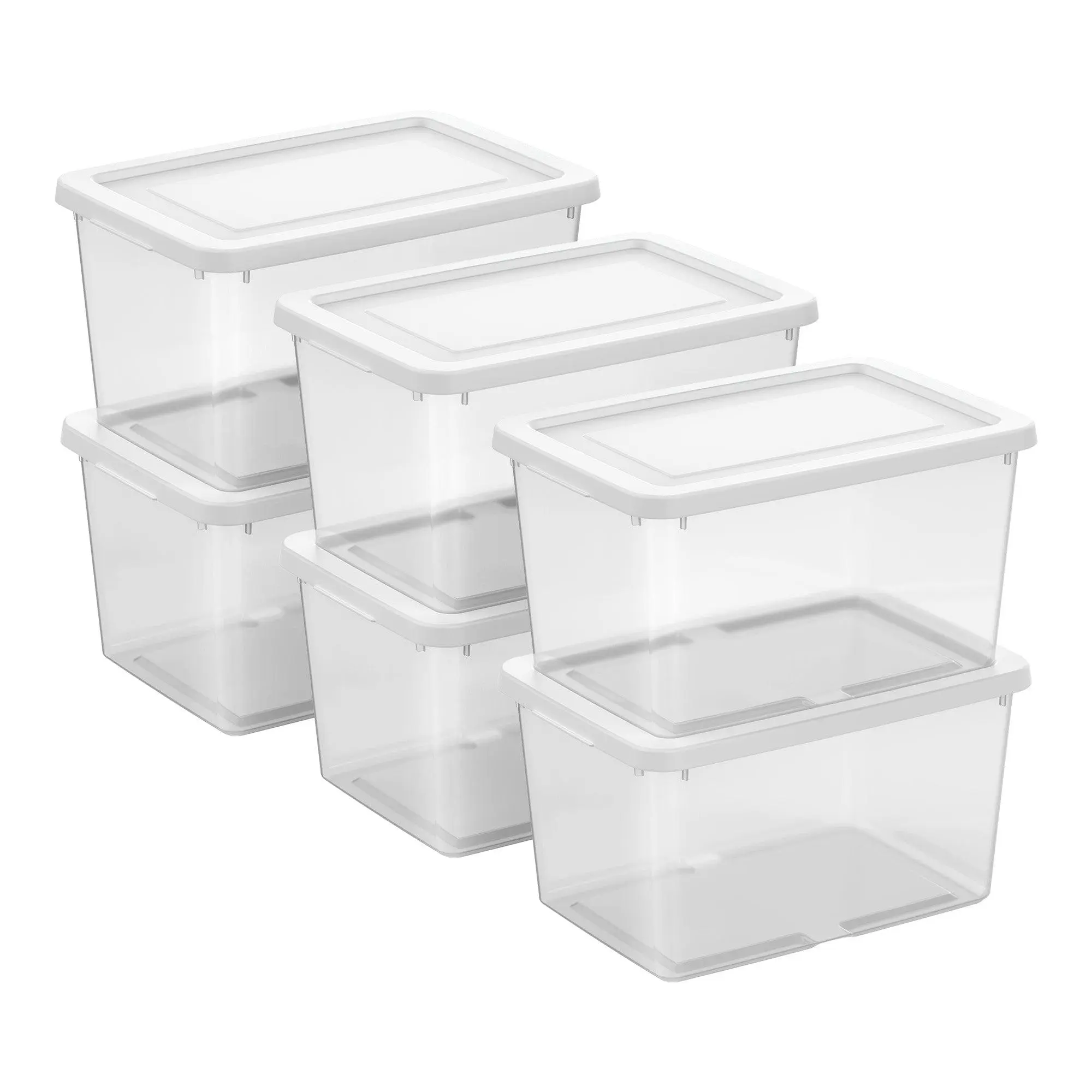 Sterilite 20Qt Storage Boxes, Clear Plastic Containers with Lid, Set of 6, White