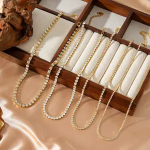 Tennis Chain Full Ice Out Gemstone Necklace Golden Tone Rhinestone Choker for women Dainty Zirconia Cut Faux Gemstone chain 1/2/3/4mm Daily Wear Gift