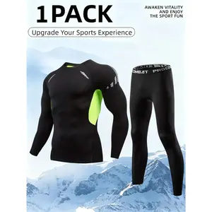 Men's 2pcs Compression Sports Set - Breathable Mesh Long-Sleeve T-Shirt, Elastic Quick-Dry Comfort, Round-Neck Workout Clothes, Running Sports Fitness Shapewear swimsuit, sun protection