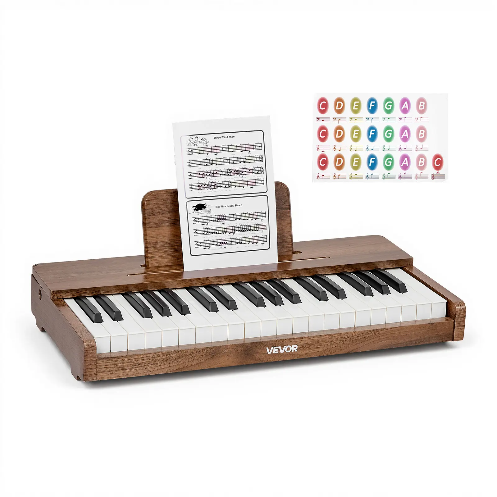 【SummerFinds】VEVOR 37-Key Wooden Digital Kids Piano (Walnut Finish) - Unisex Screen-Free Musical Educational Toy for 3-10 Year Olds, Realistic Sound, Dual Power (Battery/USB-C), Volume Adjust, Practice Sheets Help, Boosts Creativity, Ideal for Birthdays,