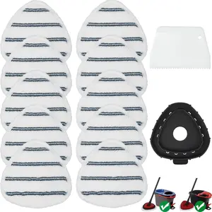 10 Pack Flat Mop Replacement Pads, Spin Mop Pad Replacement, Mop Refill Pads for  EasyWring, 1 Mop Base and 1 Scraper for Cleaning Floor, Wall, Ceiling, Easy to Replace