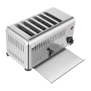 Commercial 6 Slice Toaster 1680W High Power Stainless Steel with 5 Shade Settings 1-5min Timer Extra Wide Slots for Home Restaurant Bakery Breakfast Bread Toast