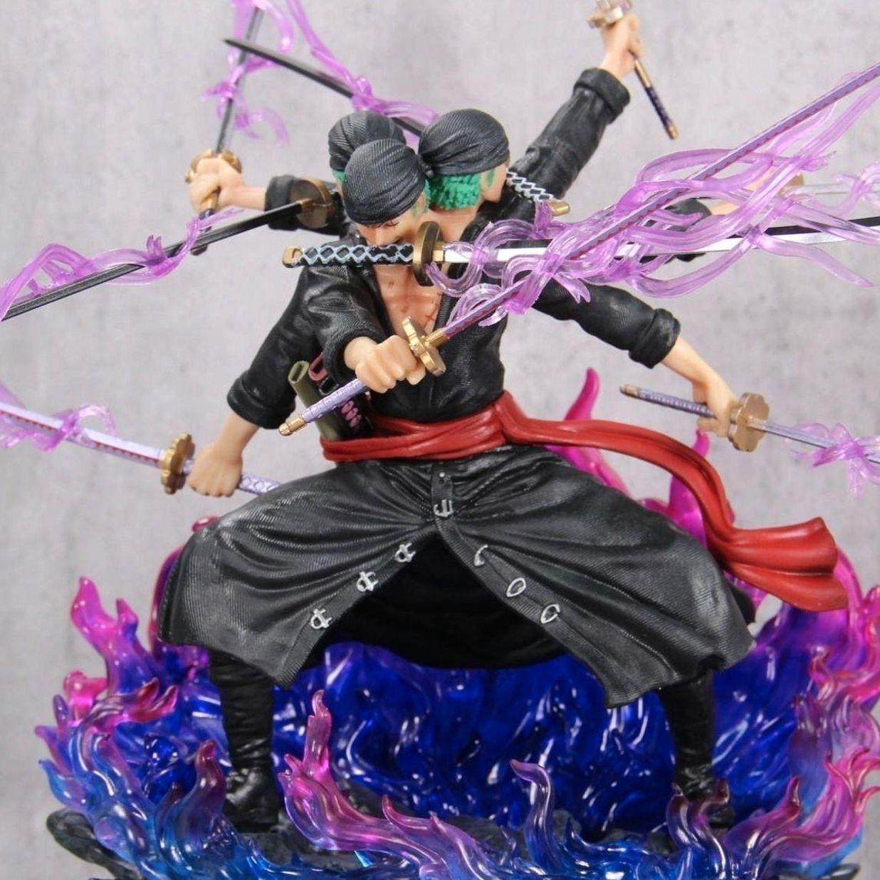 One Piece Zor'o Nine-Blade Sword Figure, Three-Head Six-Arm Asura Collectible Display, Perfect Gift for Boys, Anime Fan Favorite