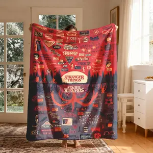 Stranger Things Theme Flannel Blanket, Large Size, Soft Lightweight Warm, Perfect for Bed Sofa Office Camping Travel, Christmas Gift