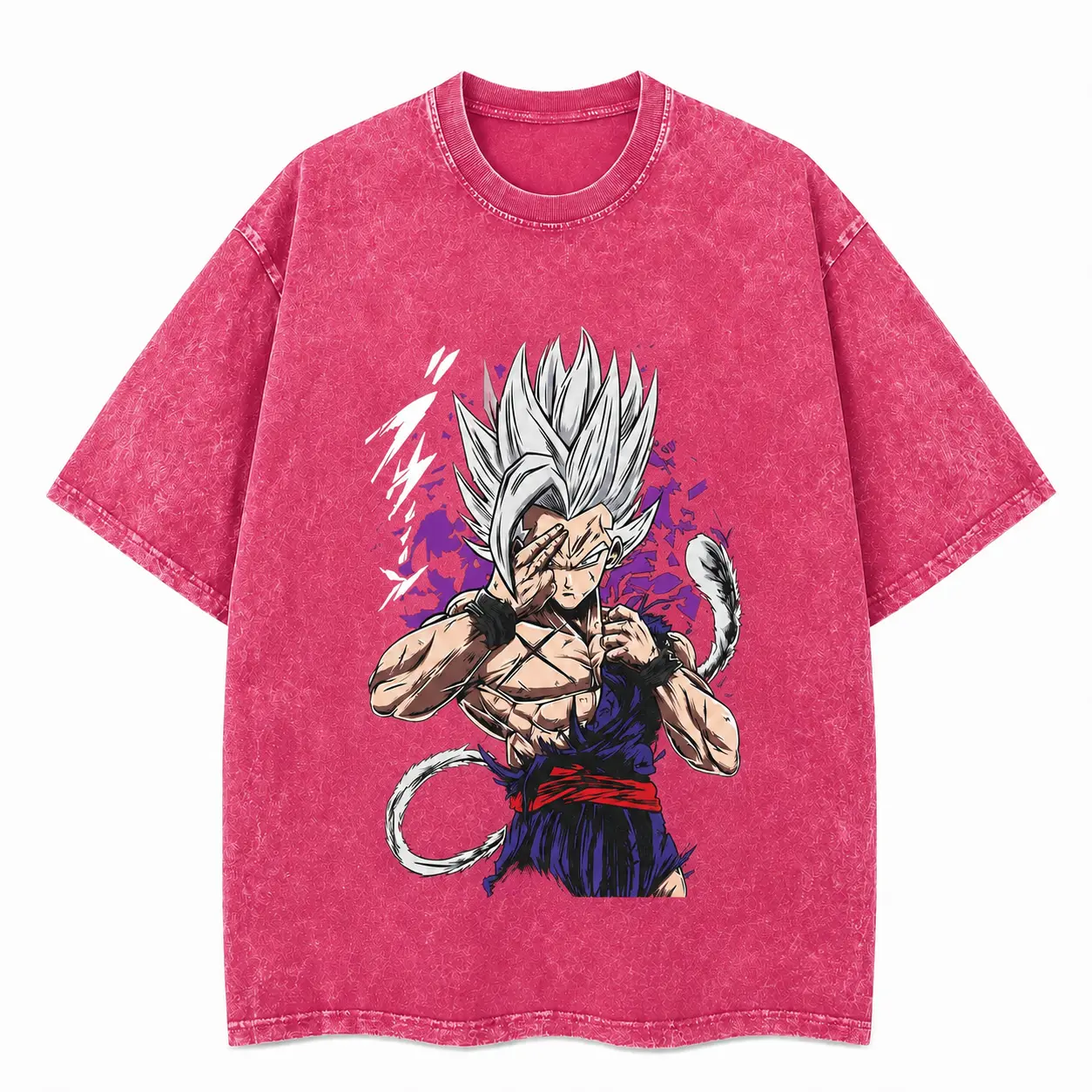Men's Short-Sleeve Gohan Beast Transformation 2 Retro Unisex Anime Comic Acid Washed Heavyweight Pure Cotton T-Shirt