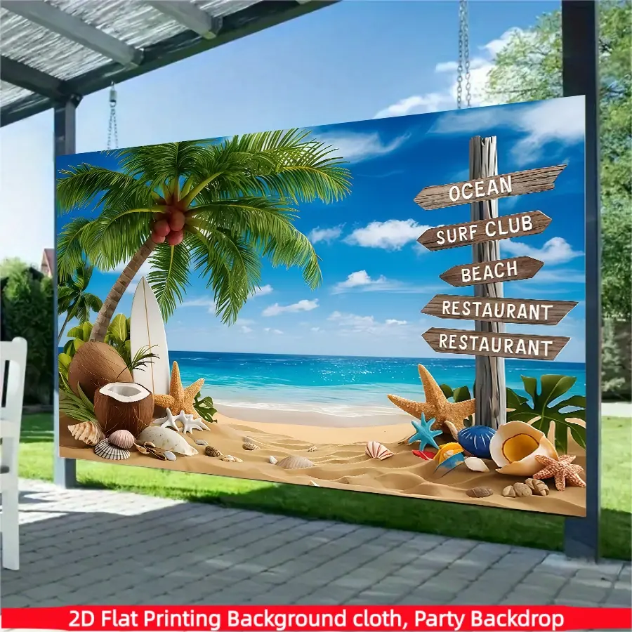 Tropical Hawaiian beach background banner, party background props, Party Backdrop Decoration, polyester material, Hawaiian beach decoration, suitable for home decoration, party background decoration/party supplies