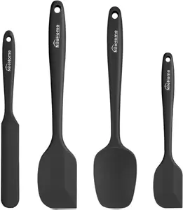 Silicone Spatula Set, Food Grade Rubber Spatula High Heat-Resistant Premium BPA-Free One Piece Seamless Design Cooking Spatulas Utensils Set for Kitchen 4 pack (Black)