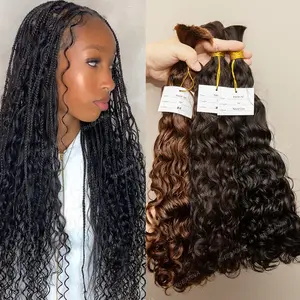 Bulk Human Hair For Boho Braids Knotless Water Wave Bulk Braiding Human Hair Bundles No Weft Natural Color 2 4