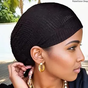 Elegant Women's Black Mesh Base Cap, Breathable Elastic Hair Bonnet for Ramadan