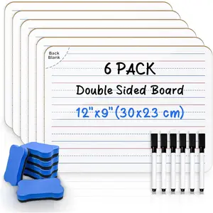 6-Pack Small Dry Erase Board, 12''x 9'' Blank & Lined Portable Mini Marker White Board for Writing Drawing Student School  Office, Personal Handheld Whiteboard - 6 Markers and 6 Erasers