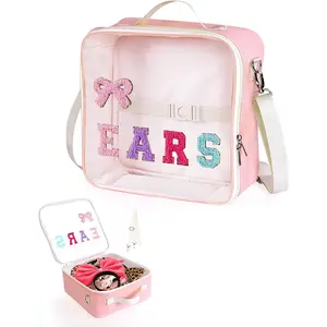 Mouse Ears Travel Case Multipocket Large Chenille Letter Mouse Ears Headband Holder with Shoulder Strap 11"x11"x4.5"