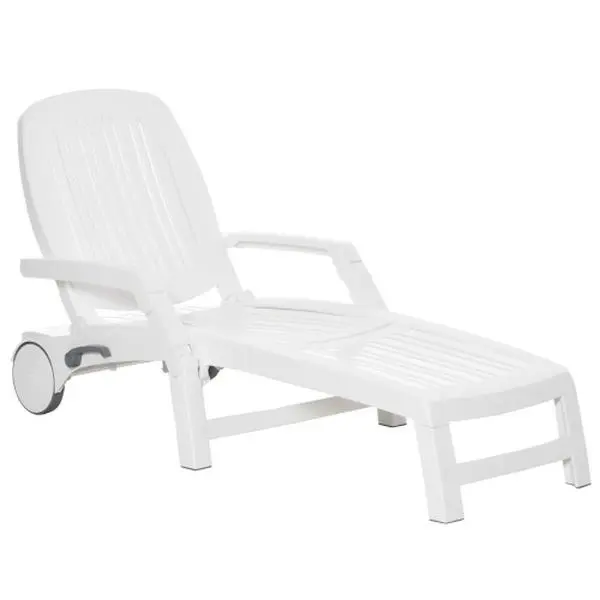 Bellemave Foldable Reclining Outdoor Sun Lounger Chair - White Plastic, 78.75x29.50x16.25in, Wheels, Storage Box, Fixed Arms, Waterproof Fabric, Quick Assembly Required, 5-Level Adjustable Backrest, Collapsible Frame for Patio Relaxation, Relaxing, Durabl