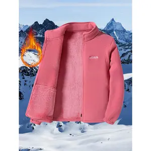 Women's Mint Green Fleece Jacket with Plush Puffer - Stand Collar Winter Coat, Long Sleeve Zippered Outerwear for Skiing, Snowboarding & - Casual Cold Weather Clothing (Non-Stretch)