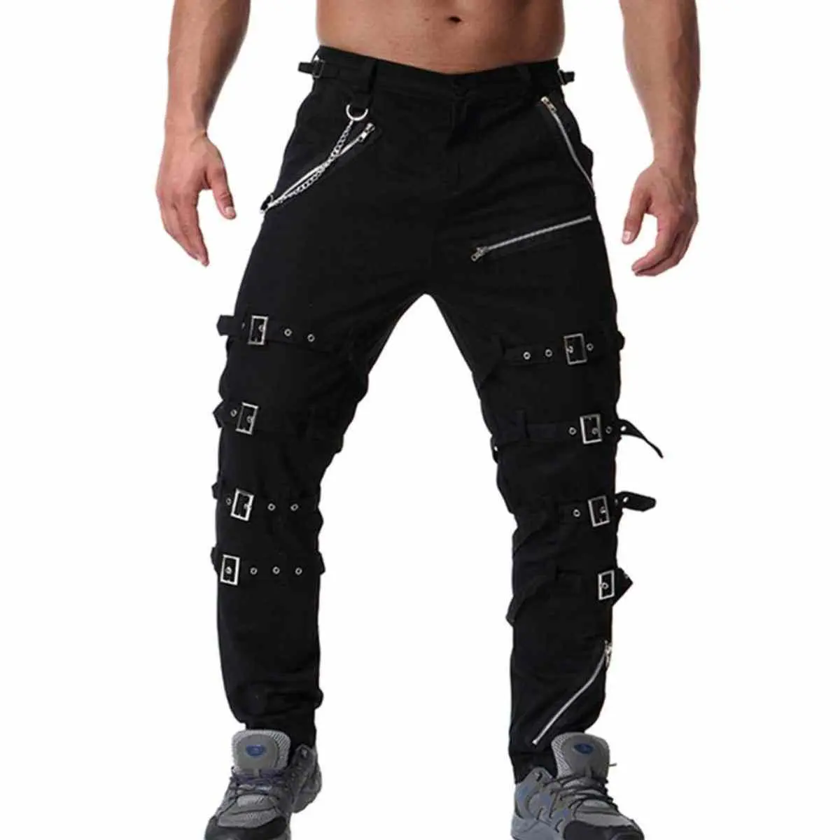 TRGPSG Men's Gothic Techwear Cargo Pants, All-Season Pure Cotton Trousers with Straps and Multi-Pockets for Streetwear and Hip-Hop, Casual Pocket Pants, Buttons, Strap Details, Friends, Belt Loops, Techware, Casual Zipper Trousers, Menswear, Father, Fitte
