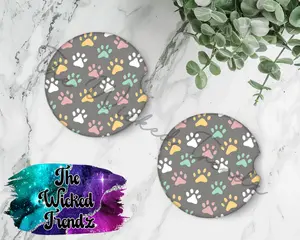 Cute Car Coasters Set of 2 Paw Prints Dog Lover Rescue Mom Cute Car Truck Accessories Decor Cup Holder New Car Gift Car Decoration Women Girl Car