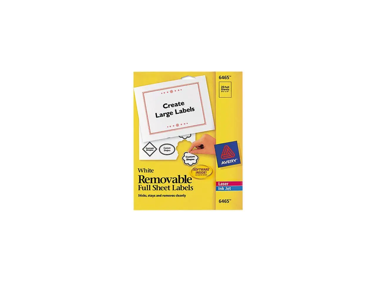 Avery 6465 Removable Inkjet/Laser ID Labels, 8-1/2 x 11, White, 25/Pack