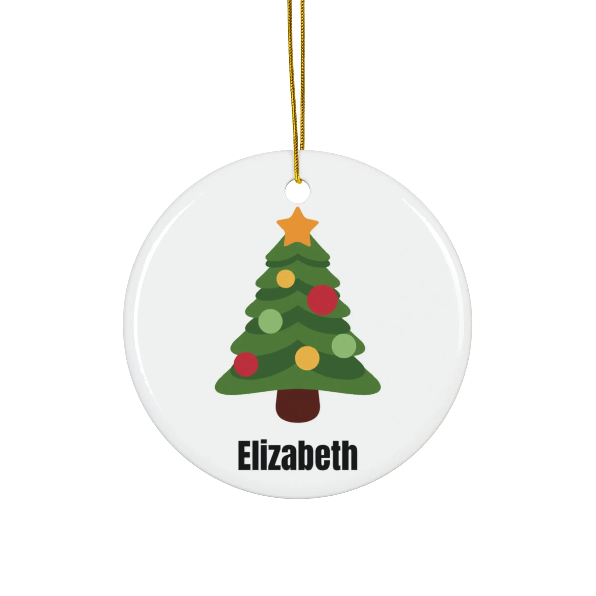 Personalized Name Ceramic Ornament Featuring A Christmas tree