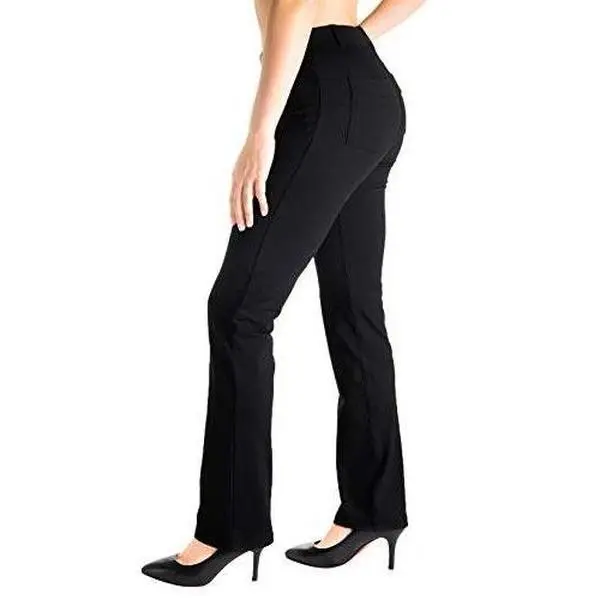 Yogipace, Belt Loops, Women's Petite/Regular/Tall Dress Pant Straight Leg Yoga Work Pants Slacks Back Pockets Office Commute Travel,27",Black,Size S