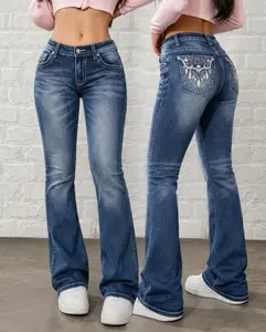 Womenswear Women's Sparkly Rhinestone Mid-Rise Stretch Bootcut Jeans, Flattering Fit, Everyday Comfort