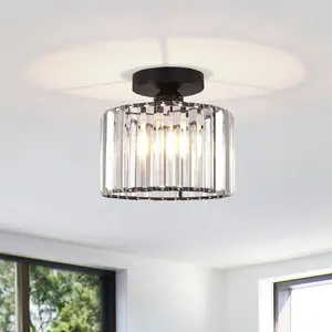 1pc Semi Flush Mount Modern Minimalistic Lighting Chandelier, Crystal Ceiling Light Fixture, Small Close to Ceiling Light for Living Room, Bedroom, Hallway, Bathroom, Kitchen, Entryway with E27x1 Base（Bulbs Not Included）