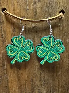Shamrock Wood Earrings – Nickel Free Metal – St. Patrick’s Day Dangle Earrings
