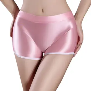 Women's Satin Shiny Short Pants Boxer Yoga Short Panties Sport Style Lovely Pink Color