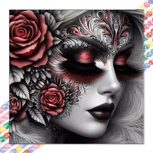 1 set of DIY diamond painting kit, 5D diamond art set, DIY decoration red roses, leaves, petals. Mosaic, diamond art, DIY art home decoration, suitable for Christmas.