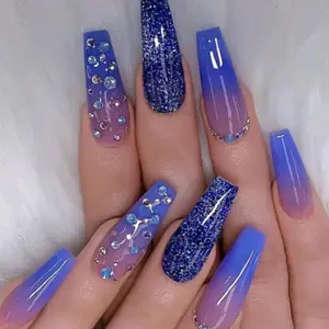 Extra Long Ballerina Blue with Rhinestones Press On Nails 24CT