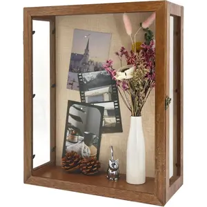 13x16x6 Carbonized Deep Shadow Box with 3 Removable Panels,  Display Case for Wall Mounted or Tabletop, Rectangle Shadow Box Vitrina for Wedding,Pet Memorial,Minifigure, Keepsakes