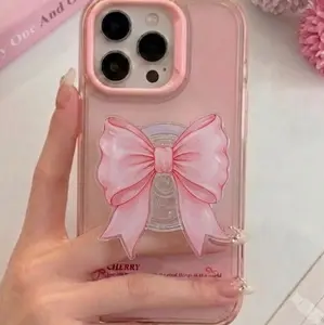 Aesthetic Pink Bow Phone Grip | Cute Coquette Ribbon PopSocket | Balletcore Pastel Pink MagSafe Phone Holder