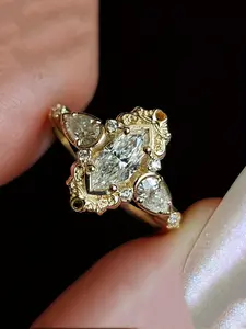 Elegant Retro Marquise Cut White Cubic Zirconia Wedding Bridal Ring for Women Fashion Engagement Proposal Jewelry Birthday Christmas Gifts, Jewelry Suitable for All Seasons, Daily Unique Gifts, Halloween Gifts, Christmas Gifts, Cubic Zirconia Rings