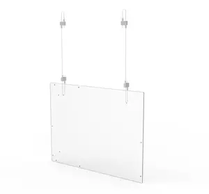 FixtureDisplays® Acrlic Plexiglass Shield Sneeze Guard 24x36 Landscape or Portrait Ceiling Mount Come with 16' Cable and Cable Grippers 10064+16943+4PC15256-NF