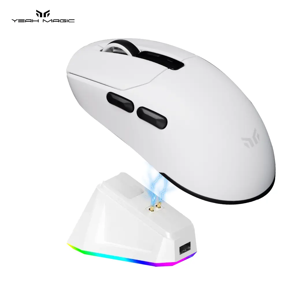 YEAH MAGIC Tyrfing V1 Wireless Gaming Mouse with RGB Charging Dock 12K DPI 59g Ultra-Lightweight Tri-Mode Connectivity 300mAh Battery Ergonomic Design Magnetic Dock Black